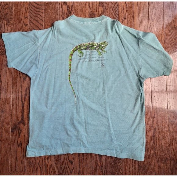 VINTAGE T-Shirt Green 1993 Single Stitch Ken Drewke Iguana Tee Harlequin Nature - Picture 8 of 9